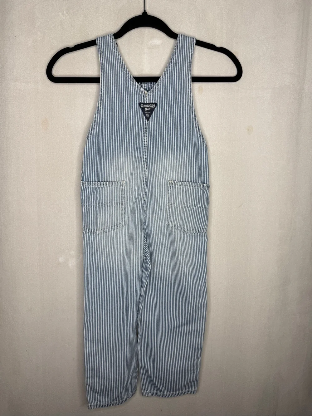 OSHKOSH B'GOSH / blue white railroad striped denim overalls / 5T